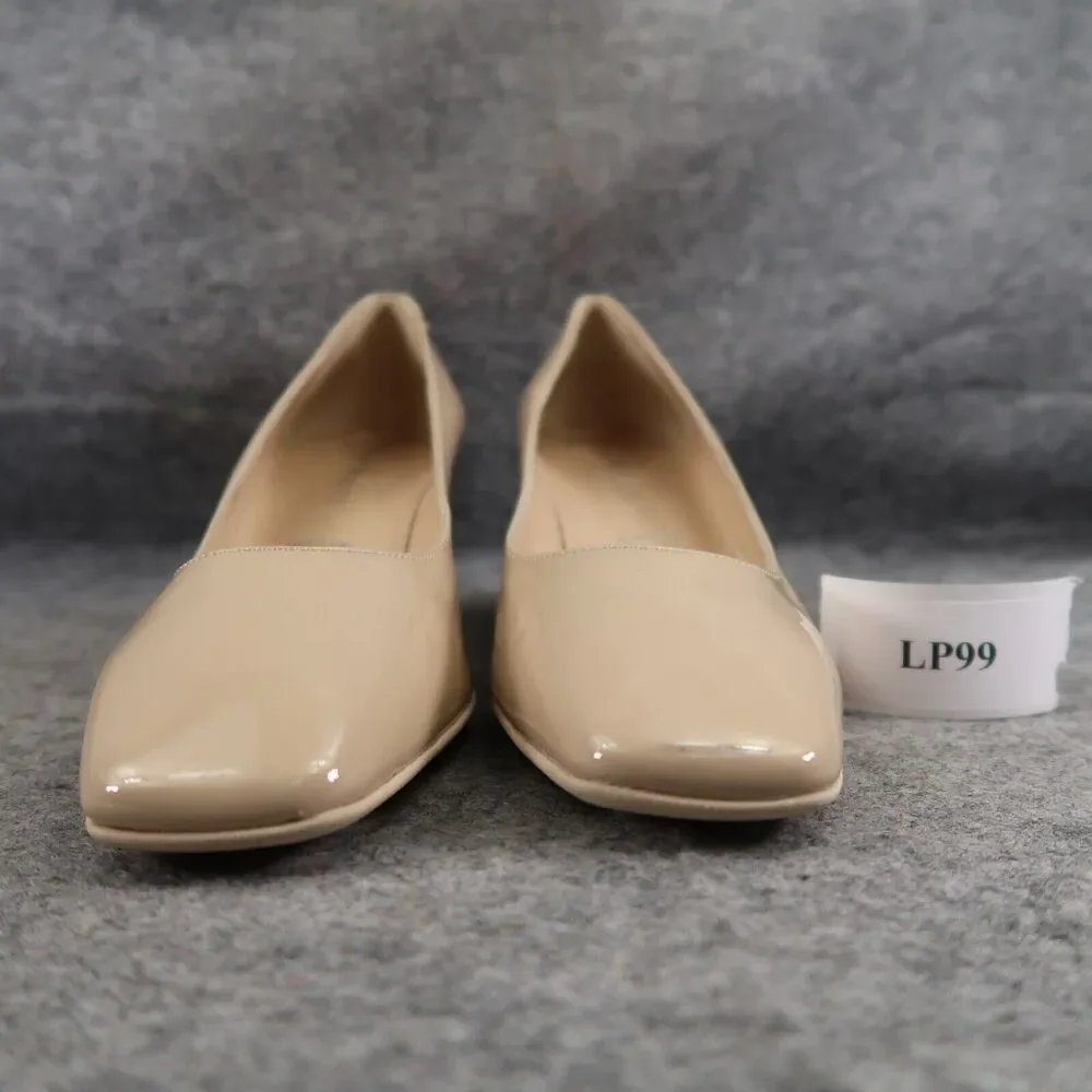 Ron White Shoes Womens 37 Pumps Square Toe Block Heel Patent Leather Lizbeth Tan